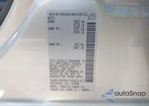 2025 Nissan Altima Sv Fwd z USA, uszkodzony, nr VIN 1N4BL4DV9SN366242